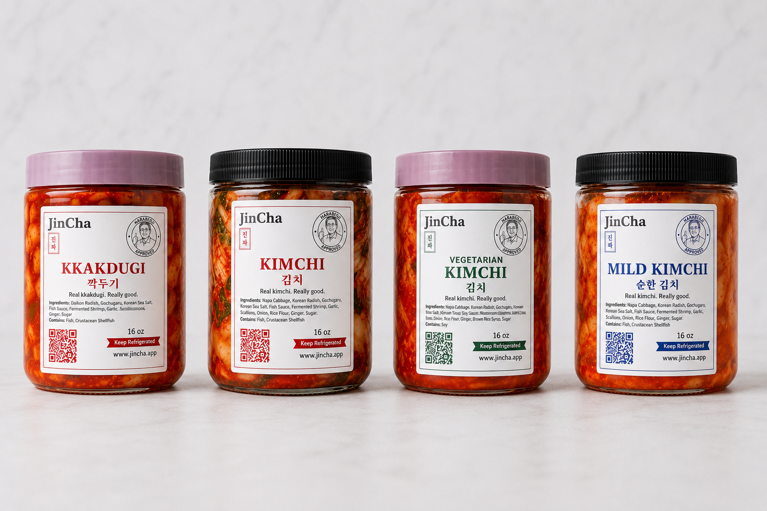 JinCha Kimchi Product Line — Kimchi, Kkakdugi, and Vegetarian Kimchi